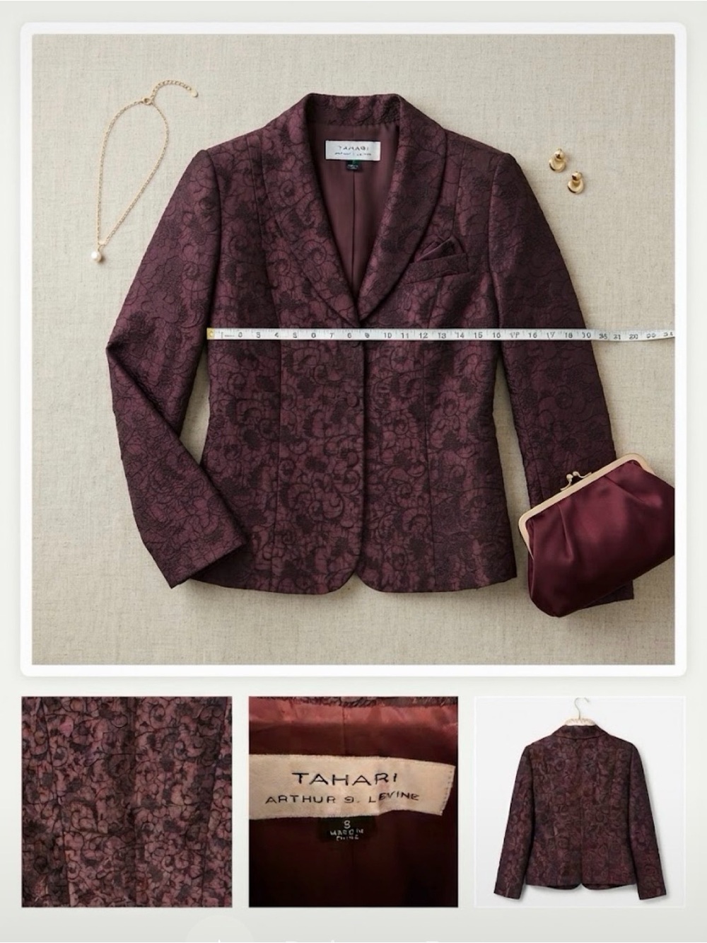 Tahari Wine Floral Jacquard Blazer